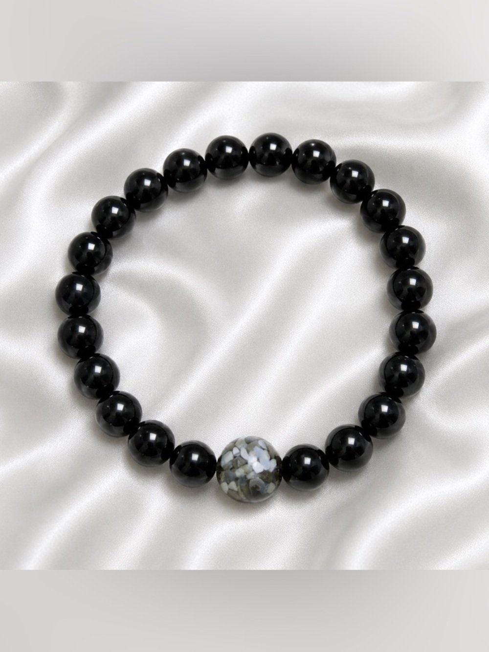 Black Glass Beaded Stretch Bracelet